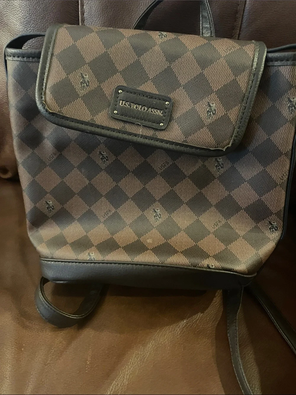 U.S. Polo Assn. Brown Check Mini Backpack